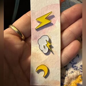 Set of 3 Weather Cloud Lighting Moon Brooch Fashion Jewelry Awareness Gift